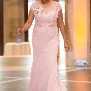 Rose colored beaded Terani couture gown